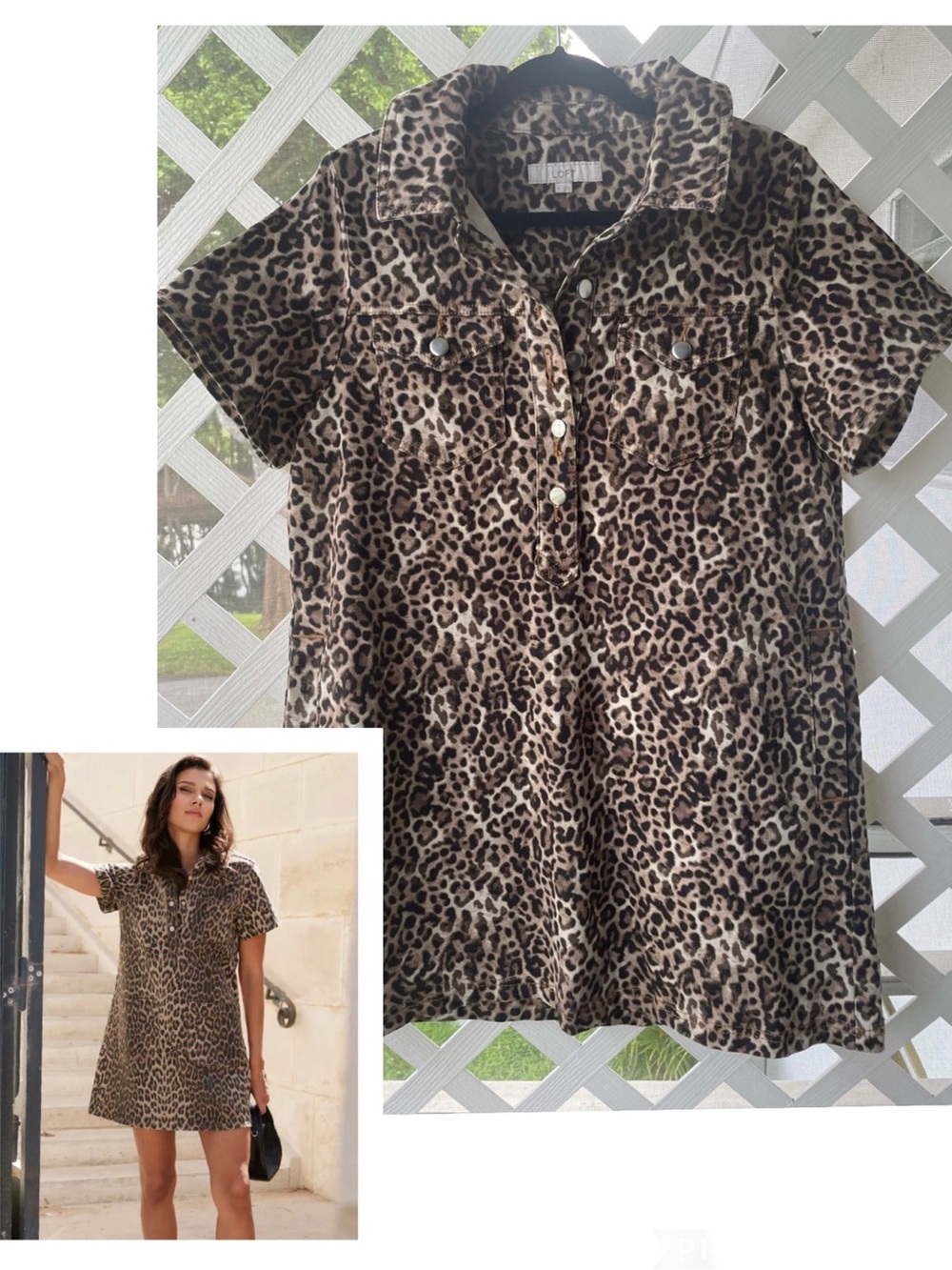 Loft Leopard Print Mini Pocket Denim A-Line Sheath Dress Medium